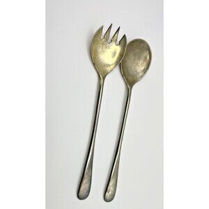 Vintage Italian Silverplated Serving Utensil Set Fork & Spoon 9" Made In Italy